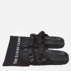 Bottega Veneta Black Fabric Logo Flat Slide Sandals Size 43