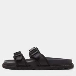 Bottega Veneta Black Fabric Logo Flat Slide Sandals Size 43