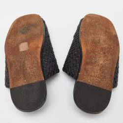 Pre Owned Bottega Veneta Black Intrecciato Leather Tubolare Mules Size 41.5