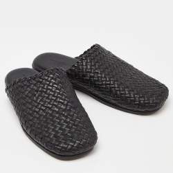 Pre Owned Bottega Veneta Black Intrecciato Leather Tubolare Mules Size 41.5