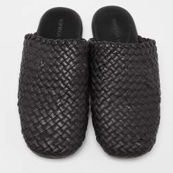 Pre Owned Bottega Veneta Black Intrecciato Leather Tubolare Mules Size 41.5