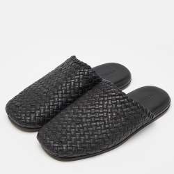 Pre Owned Bottega Veneta Black Intrecciato Leather Tubolare Mules Size 41.5