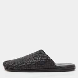 Pre Owned Bottega Veneta Black Intrecciato Leather Tubolare Mules Size 41.5