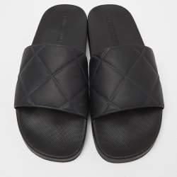 Pre Owned Bottega Veneta Intrecciato Rubber BV Flat Slides Size 45