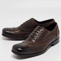 Bottega Veneta Brown Brogue Leather Lace Up Oxfords Size 42.5