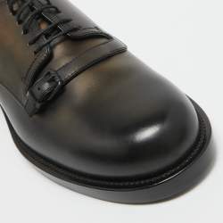 Pre Owned Bottega Veneta Black Leather Buckle Detail Lace Up Derby Size 42