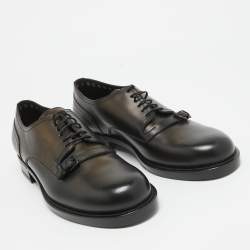 Pre Owned Bottega Veneta Black Leather Buckle Detail Lace Up Derby Size 42