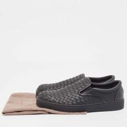 Pre Owned Bottega Veneta Black Intrecciato Leather Slip On Sneakers Size 40