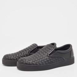 Pre Owned Bottega Veneta Black Intrecciato Leather Slip On Sneakers Size 40