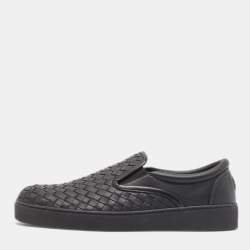 Pre Owned Bottega Veneta Black Intrecciato Leather Slip On Sneakers Size 40