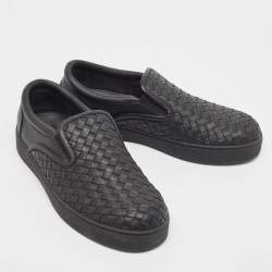 Pre Owned Bottega Veneta Black Intrecciato Leather Slip On Sneakers Size 40