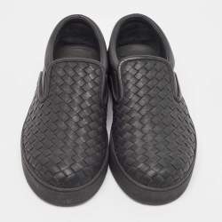 Pre Owned Bottega Veneta Black Intrecciato Leather Slip On Sneakers Size 40