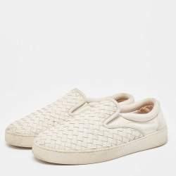 مملوكة مسبقًا Bottega Veneta White Intrecciato Leather Dodger Slip On Sneakers Size 40
