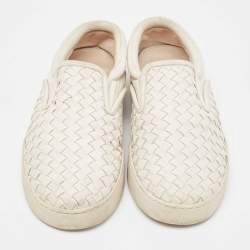 مملوكة مسبقًا Bottega Veneta White Intrecciato Leather Dodger Slip On Sneakers Size 40