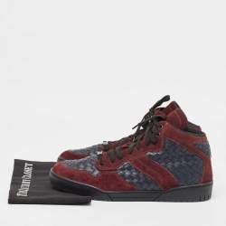 Bottega Veneta Burgundy/Navy Blue Suede and Intrecciato Leather High Top Sneakers Size 44.5 