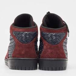 Bottega Veneta Burgundy/Navy Blue Suede and Intrecciato Leather High Top Sneakers Size 44.5 