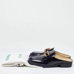 Pre Owned Bottega Veneta Black Patent Leather Monsieur Mules Size 44