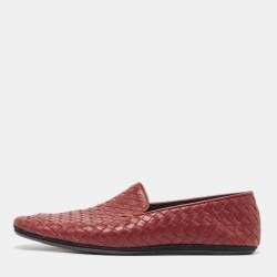 Bottega Veneta Burgundy Intrecciato Leather Slip on Loafers Size 42