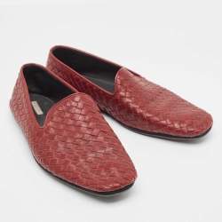 Bottega Veneta Burgundy Intrecciato Leather Slip on Loafers Size 42