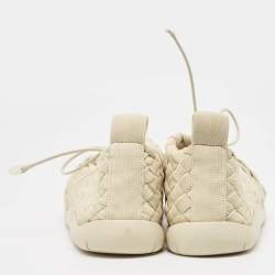 Bottega Veneta Beige Intrecciato Elasticated Fabric Plat Sneakers Size 40.5 