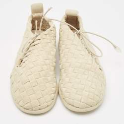 Bottega Veneta Beige Intrecciato Elasticated Fabric Plat Sneakers Size 40.5 