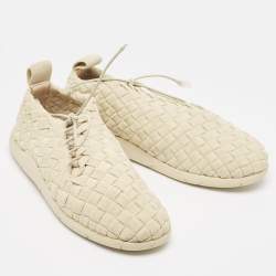 Bottega Veneta Beige Intrecciato Elasticated Fabric Plat Sneakers Size 40.5 