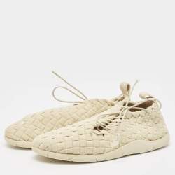 Bottega Veneta Beige Intrecciato Elasticated Fabric Plat Sneakers Size 40.5 
