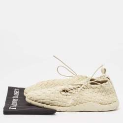 Bottega Veneta Beige Intrecciato Elasticated Fabric Plat Sneakers Size 40.5 