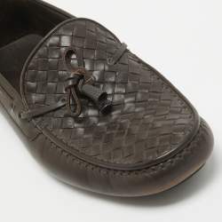 Bottega Veneta Brown Intrecciato Leather Wave Driver Bow Slip On Loafers Size 43.5 