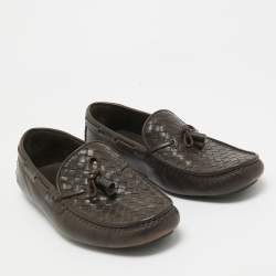 Bottega Veneta Brown Intrecciato Leather Wave Driver Bow Slip On Loafers Size 43.5 