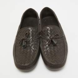Bottega Veneta Brown Intrecciato Leather Wave Driver Bow Slip On Loafers Size 43.5 