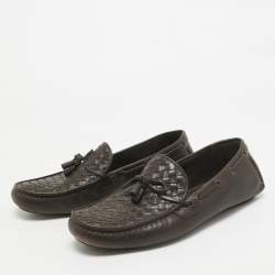 Bottega Veneta Brown Intrecciato Leather Wave Driver Bow Slip On Loafers Size 43.5 