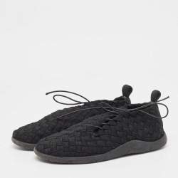 Pre Owned Bottega Veneta Black Elastic Fabric Lace Up Sneakers Size 40.5