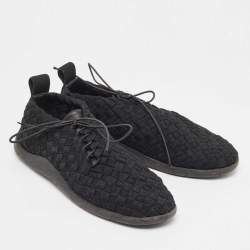 Pre Owned Bottega Veneta Black Elastic Fabric Lace Up Sneakers Size 40.5
