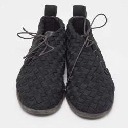 Pre Owned Bottega Veneta Black Elastic Fabric Lace Up Sneakers Size 40.5