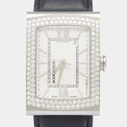 Boucheron Silver Stainless Steel Diamond Leather Reflet XL WA009213 SS Men's Wristwatch 31.50 mm