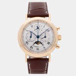 Pre Owned Pre-Owned Breguet Perpetual Calendar Chronograph 5617  Silver Manual Winding 18k Yellow Gold  Men's Wristwatch 35 mm