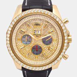 Breitling Customised Champagne MOP 6.50CT Diamond 18K Yellow Gold Bentley K44362 Automatic Men's Wristwatch 49mm