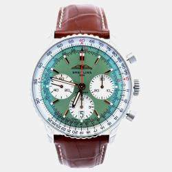 مملوكة مسبقًا Breitling Navitimer 1 B01 Chronograph AB0139211L1P1 Automatic Green Stainless Steel Men's Wristwatch 41mm