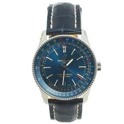 Breitling Blue Stainless Steel Crocodile Skin Leather Navitimer A17326161C1P3 Men's Wristwatch 41 mm