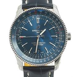 Breitling Blue Stainless Steel Crocodile Skin Leather Navitimer A17326161C1P3 Men's Wristwatch 41 mm