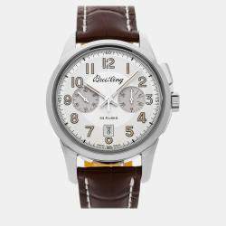 Breitling Silver Stainless Steel Transocean AB141112/G799 Manual Winding Men's Wristwatch 43 mm