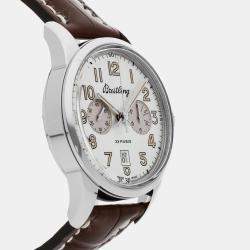 Breitling Silver Stainless Steel Transocean AB141112/G799 Manual Winding Men's Wristwatch 43 mm