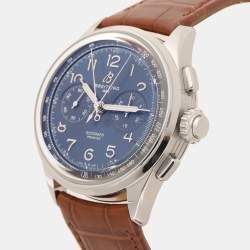 Pre Owned Breitling Blue Stainless Steel Leather Duograph AB1510171C1P1 Men's Wristwatch 42 mm