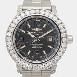 Breitling Customised Silver 8.75CT Diamond Stainless Steel Colt 44 A74387 Quartz Men's Wristwatch 44mm