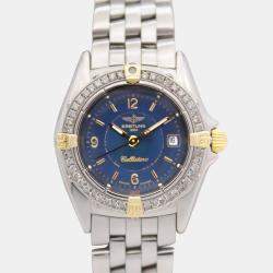 Breitling Customised Blue 0.50CT Diamond Stainless Steel Callistino B52045 Quartz Women's Wristwatch 28mm