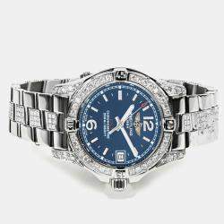 Breitling Customised Blue Diamond Stainless Steel Colt A7738711 Automatic Men's Wristwatch 48 mm