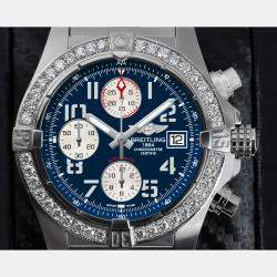 Breitling Customised Blue Diamond Stainless Steel Avenger II A13381 Automatic Men's Wristwatch 43mm