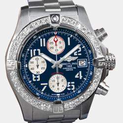 Breitling Customised Blue Diamond Stainless Steel Avenger II A13381 Automatic Men's Wristwatch 43mm