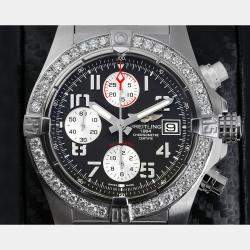 Breitling Customised Black Diamond Stainless Steel Avenger II A13381 Automatic Men's Wristwatch 43mm